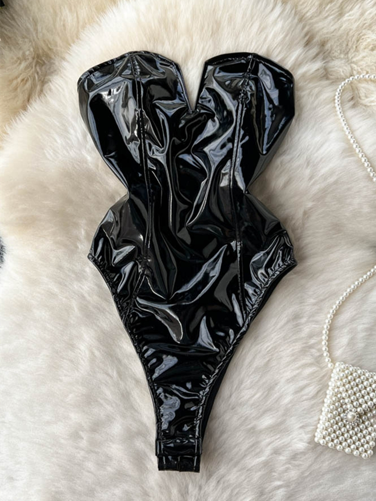 Y2K Winter Clothing - PU Leather Sexy Bodysuits Women Sleeveless