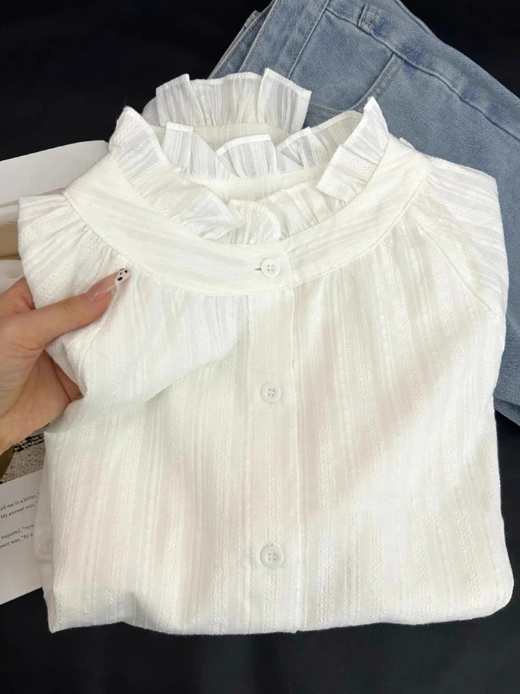 Y2K Winter Clothing - Y2K Lace Patchwork Women White Shirts