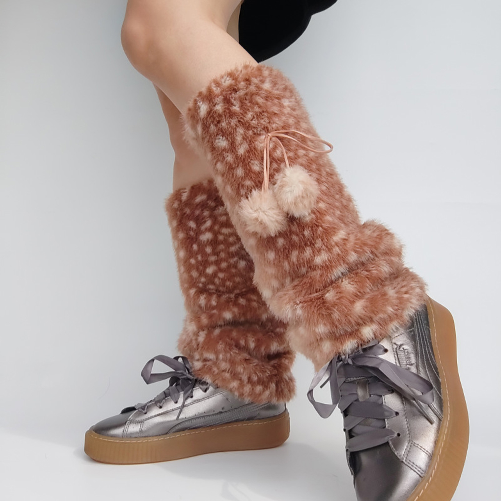 Brown Deer Pattern Fur Warmers - огляд і ціна Winter Clothing Leg Warmers