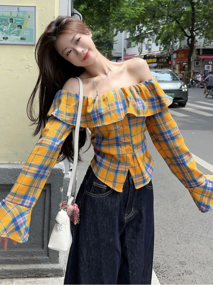 Y2k Gyaru Blouses Slash Neck F - огляд і ціна Y2K Winter Clothing