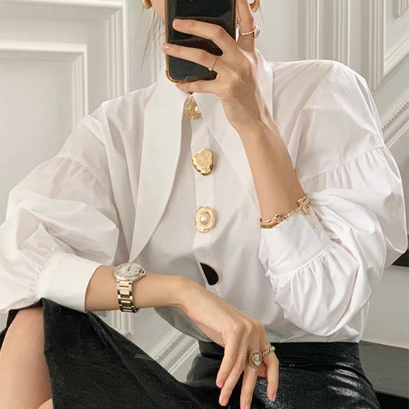 White Elegant Pearl Women Shir - огляд і ціна Y2K Winter Clothing
